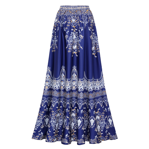 Royal Blue Baroque Print One Piece Swimsuit and Skirt	