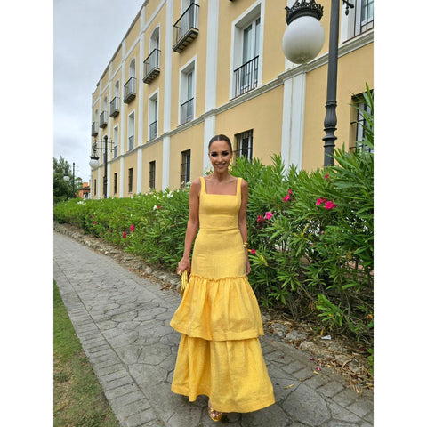 Sling Ruffle Elegant Yellow Dress