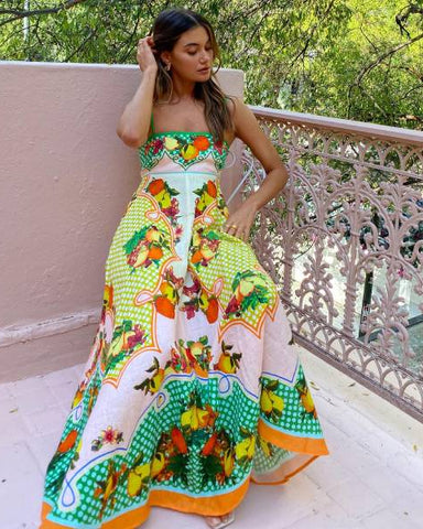 Backless Graffiti Printed Sling Dress