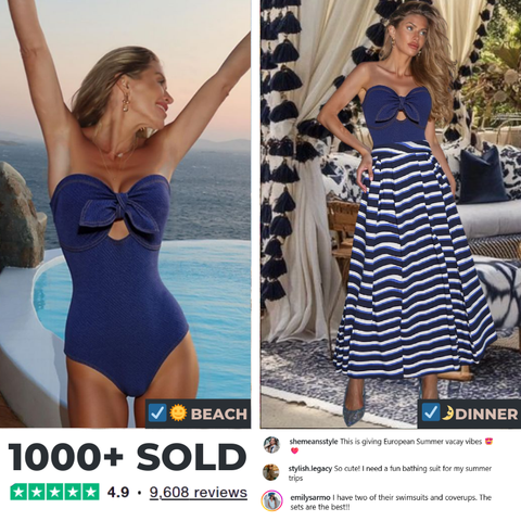 Bowknot Bandeau One Piece Swimsuit and Skirt