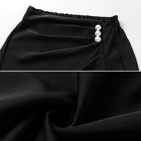 Halter Artificial Pearl Chain One Piece Swimsuit and Skirt