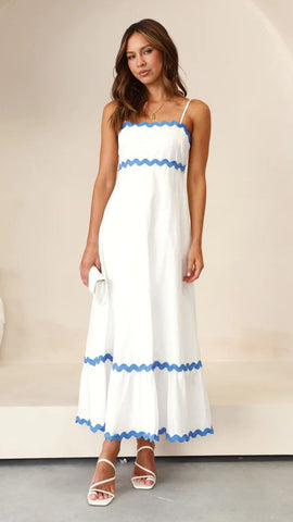 Sling Solid Color Wave Midi Dress