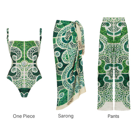 Garden Printed One Piece Swimsuit and sarong