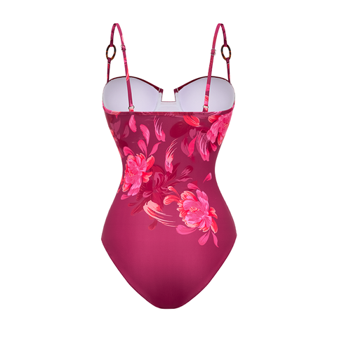 Sling Abstract Floral Print One Piece Swimsuit and Skirt