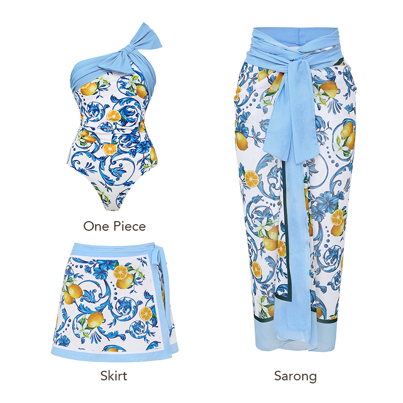 Lemon Print One Shoulder One Piece purple or Skirt Flaxmaker	