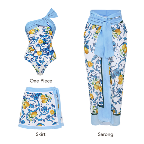 Lemon Print One Shoulder One Piece purple or Skirt Flaxmaker	