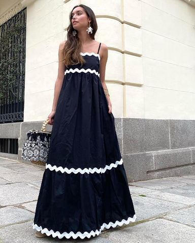 Sling Solid Color Wave Midi Dress