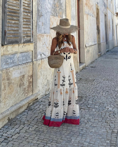 Ruffle Retro Printed Sling Dress