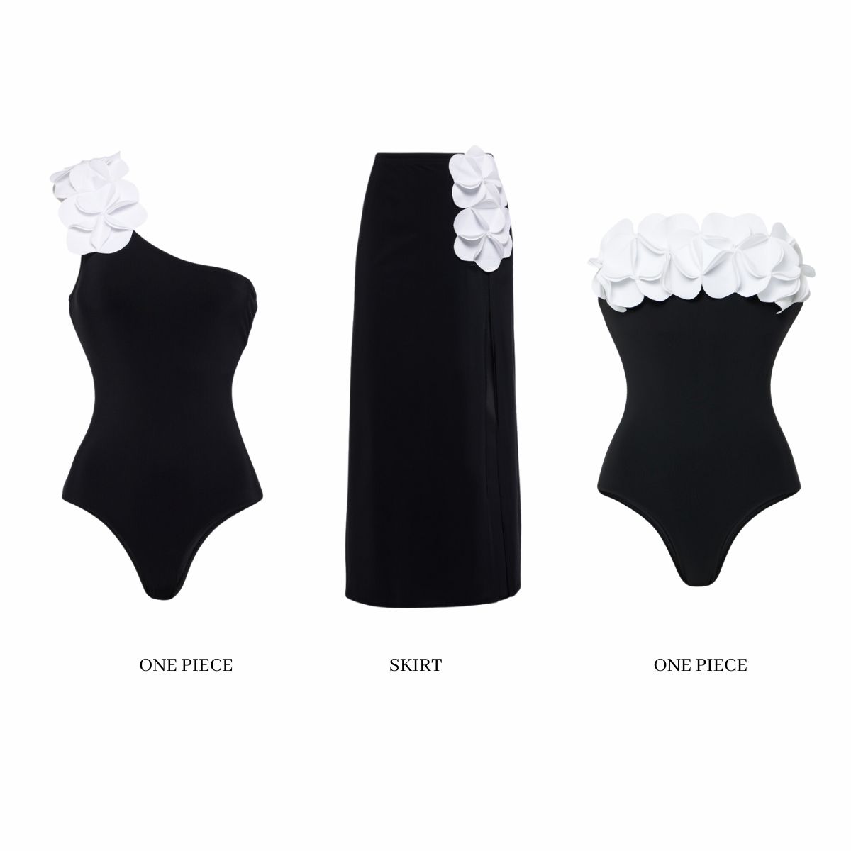 Bandeau 3D Flower Color Block One Piece Swimsuit And Skirt	