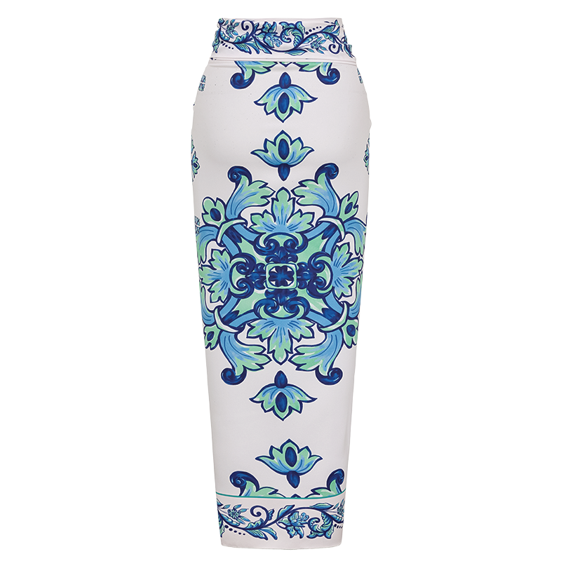 Ruffle Majolica Print Bikini Swimsuit and Sarong or Pants	