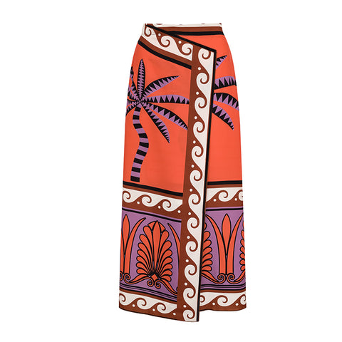 One Shoulder Ruffle Printed Bikini Swimsuit and Skirt
