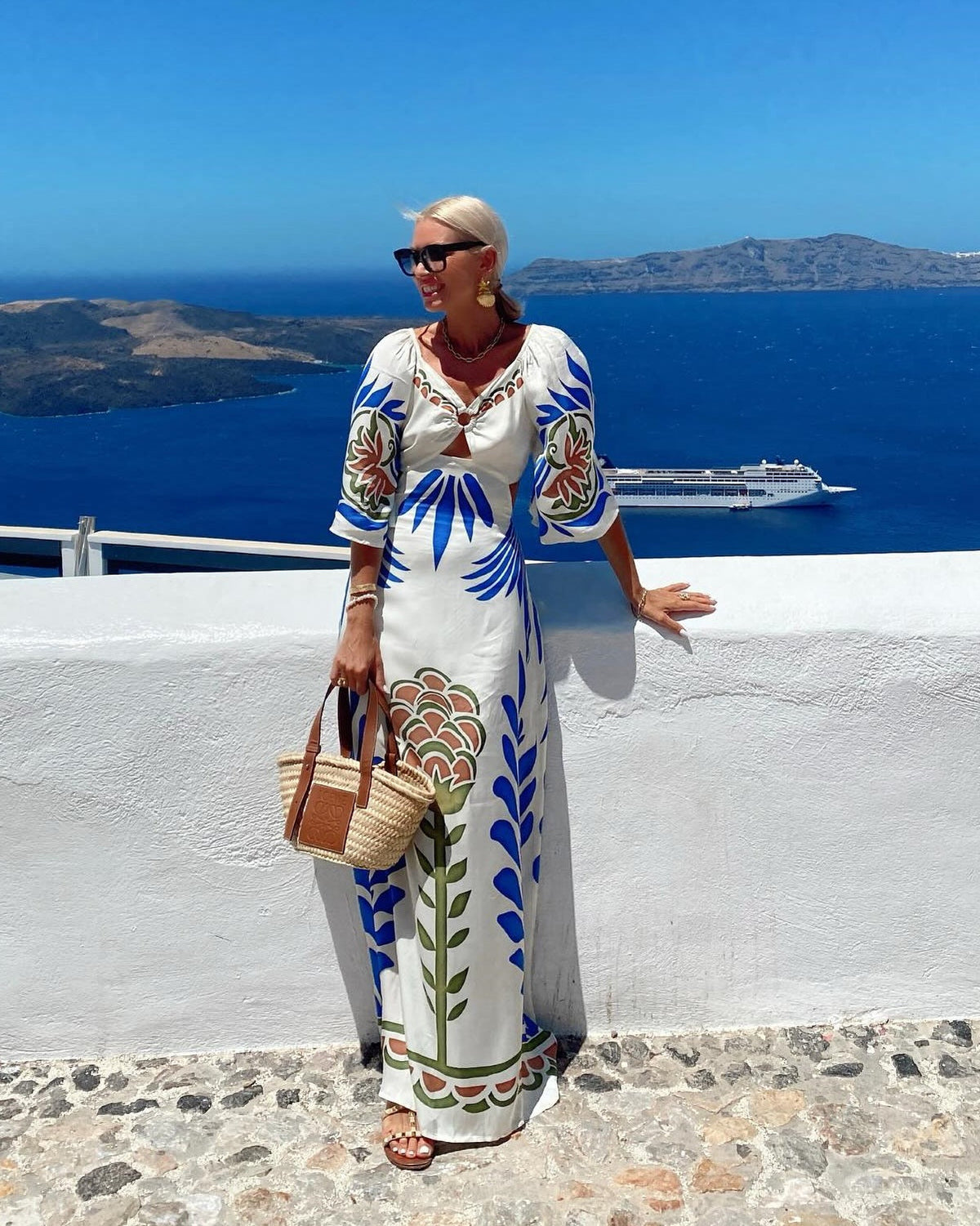 V Neck Printed Dress