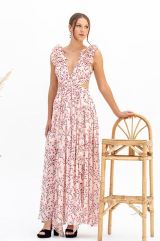 Backless V Neck Printed Dress