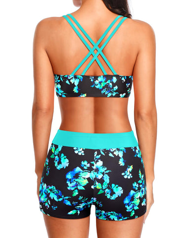Women's 3 Piece Tankini Set with Bra Top & Boy Shorts