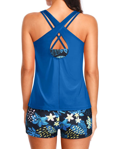Women's 3 Piece Tankini Set with Bra Top & Boy Shorts