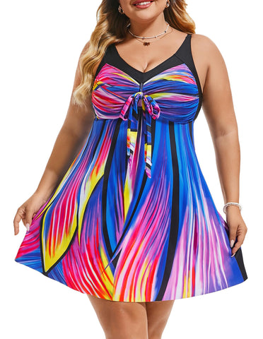 Women's Two Piece Swim Dress Plus Size Tummy Control Tankinis Swimdress Floral Printed Swimwear Swimsuits with Boyshort