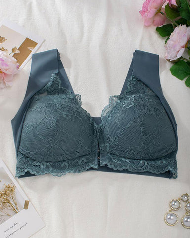 Shapecurve® Women's Contrast Lace Hook & Eye Front PushUp Bra