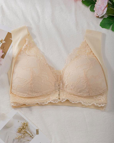Shapecurve® Women's Contrast Lace Hook & Eye Front PushUp Bra