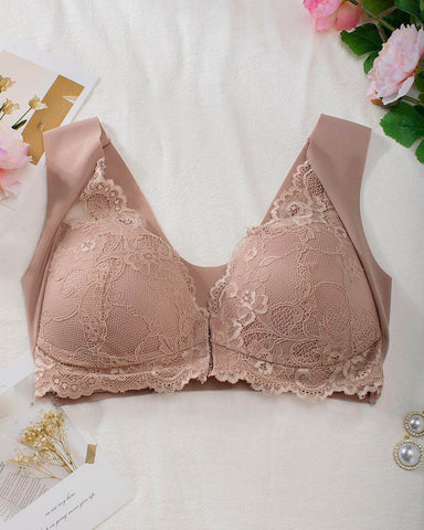 Shapecurve® Women's Contrast Lace Hook & Eye Front PushUp Bra
