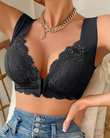 Shapecurve® Women's Contrast Lace Hook & Eye Front PushUp Bra