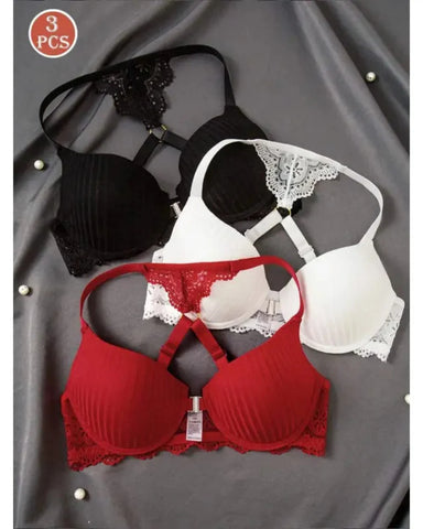 Front Close Lace Underwire Push-Up Bras(3pcs)