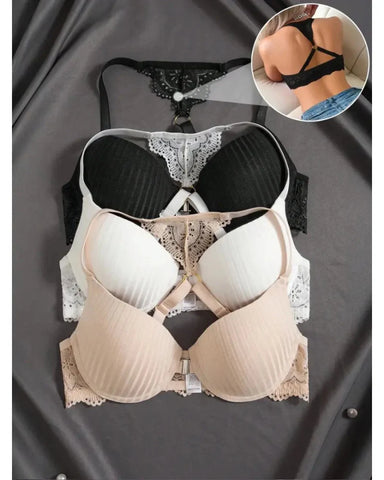 Front Close Lace Underwire Push-Up Bras(3pcs)
