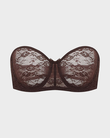 Women's No Padding Strapless Lace Bra Underwire Multiway See-Through