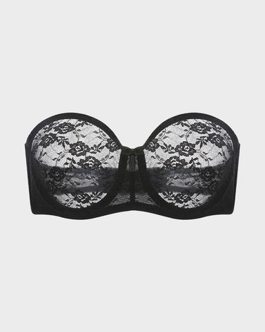 Women's No Padding Strapless Lace Bra Underwire Multiway See-Through