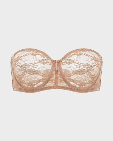 Women's No Padding Strapless Lace Bra Underwire Multiway See-Through