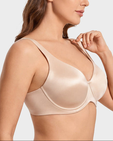 Plus Size Unlined Bra Silky Satin Minimizer Seamless U-Back Supportive Fit