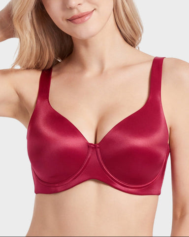Plus Size Unlined Bra Silky Satin Minimizer Seamless U-Back Supportive Fit
