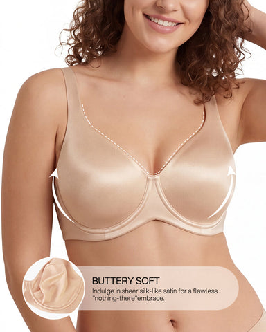 Plus Size Unlined Bra Silky Satin Minimizer Seamless U-Back Supportive Fit
