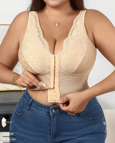 Plus-Size Shaping Bra – Front Closure, Posture & Tummy Control