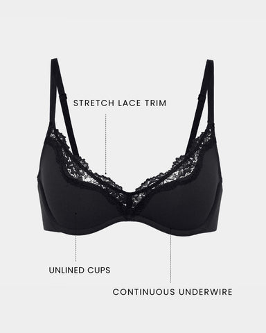 Women’s Lace Trim Balconette Bra Sexy Deep V Underwire Demi Bra