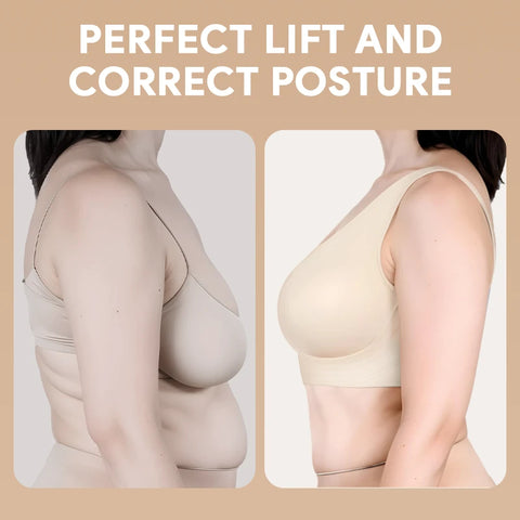 Seamless front-closure cross-back shaping bra.