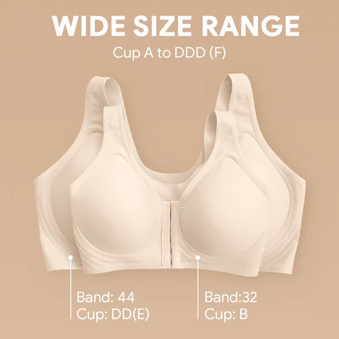 Seamless front-closure cross-back shaping bra.