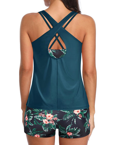Women's 3 Piece Tankini Set with Bra Top & Boy Shorts