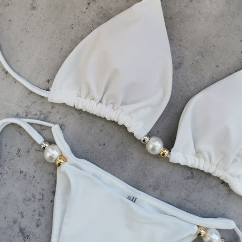 Lace Up Solid Color Bikini	