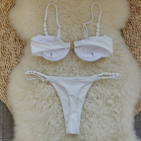 Lace Up Solid Color Bikini	