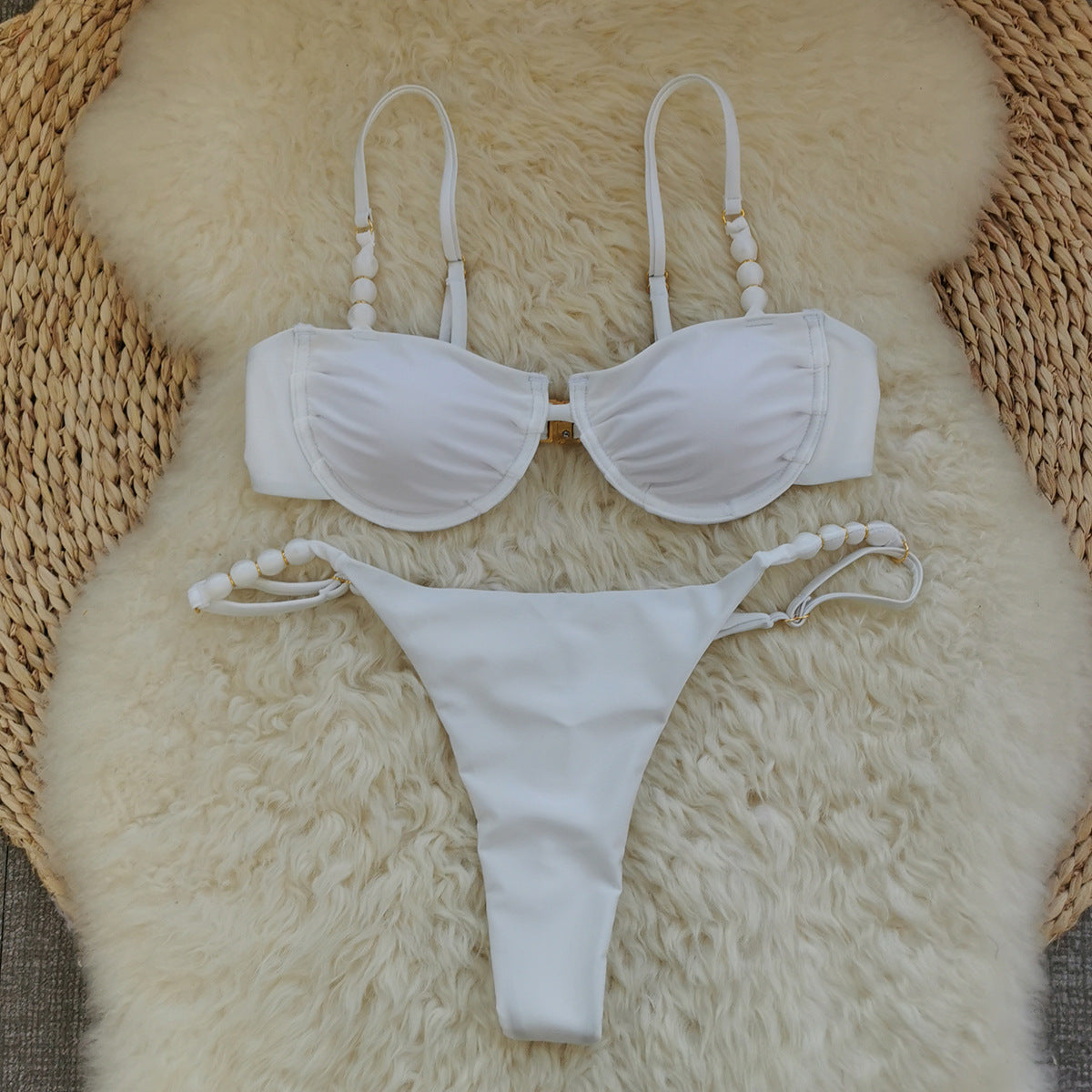 Lace Up Solid Color Bikini	