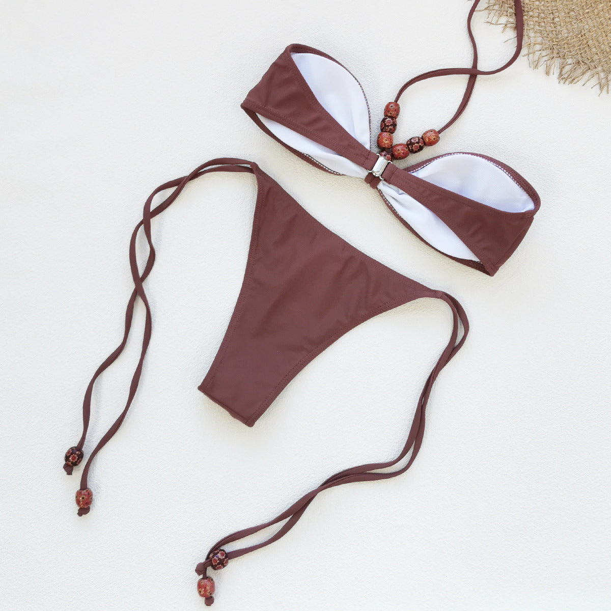 Lace Up Solid Color Bikini	