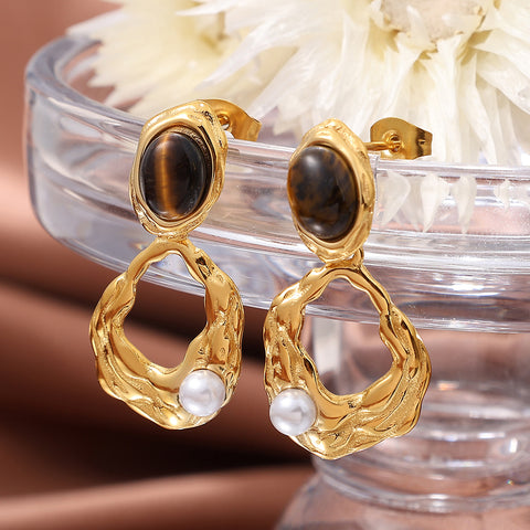 Tiger Eye Metal Stud Earrings