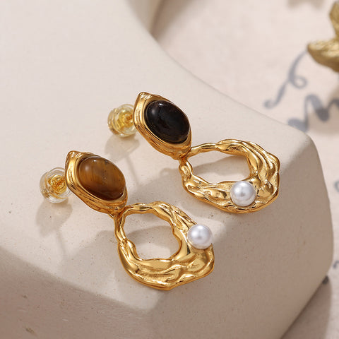 Tiger Eye Metal Stud Earrings