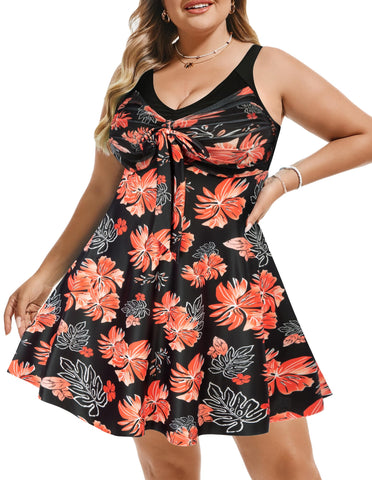 Women's Two Piece Swim Dress Plus Size Tummy Control Tankinis Swimdress Floral Printed Swimwear Swimsuits with Boyshort