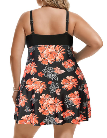 Women's Two Piece Swim Dress Plus Size Tummy Control Tankinis Swimdress Floral Printed Swimwear Swimsuits with Boyshort