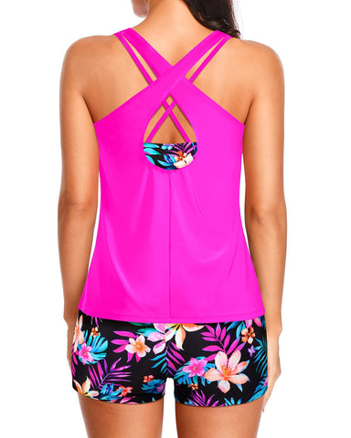 Women's 3 Piece Tankini Set with Bra Top & Boy Shorts