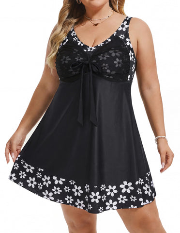 Women's Two Piece Swim Dress Plus Size Tummy Control Tankinis Swimdress Floral Printed Swimwear Swimsuits with Boyshort