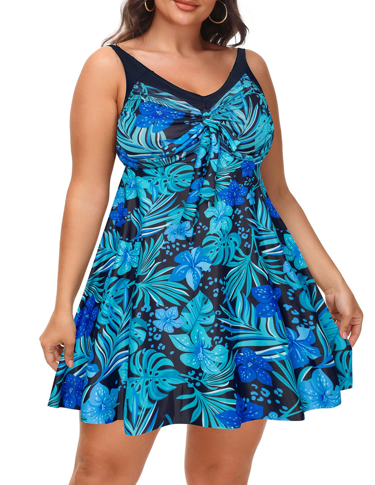 Women's Two Piece Swim Dress Plus Size Tummy Control Tankinis Swimdress Floral Printed Swimwear Swimsuits with Boyshort