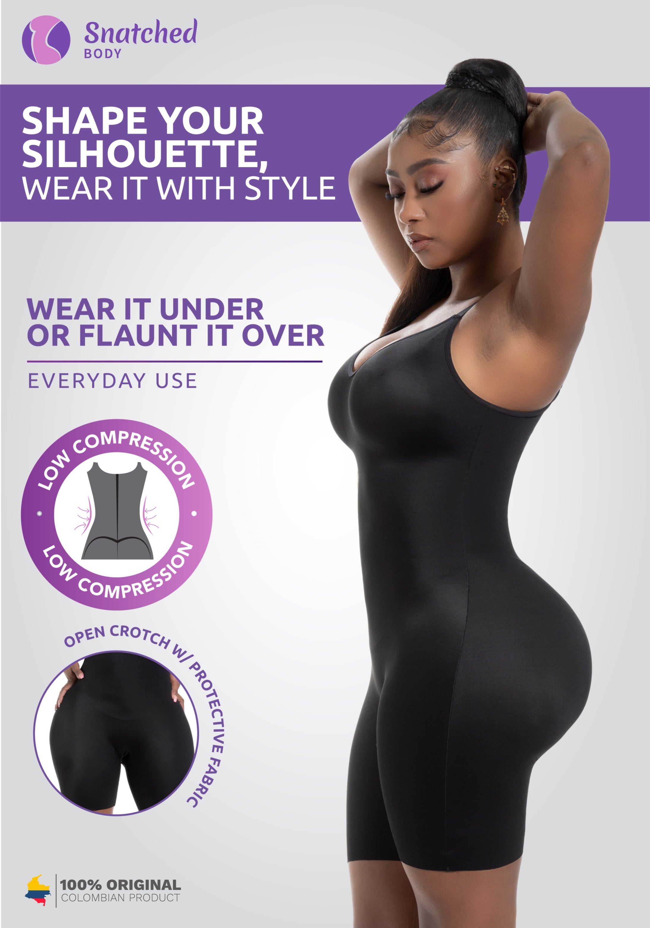 Comfy Tummy Control Shapewear Bodysuit Mid Thigh With Built-In Bra | Daily Use	