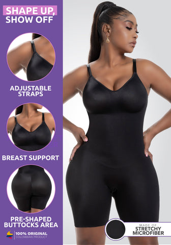 Comfy Tummy Control Shapewear Bodysuit Mid Thigh With Built-In Bra | Daily Use	
